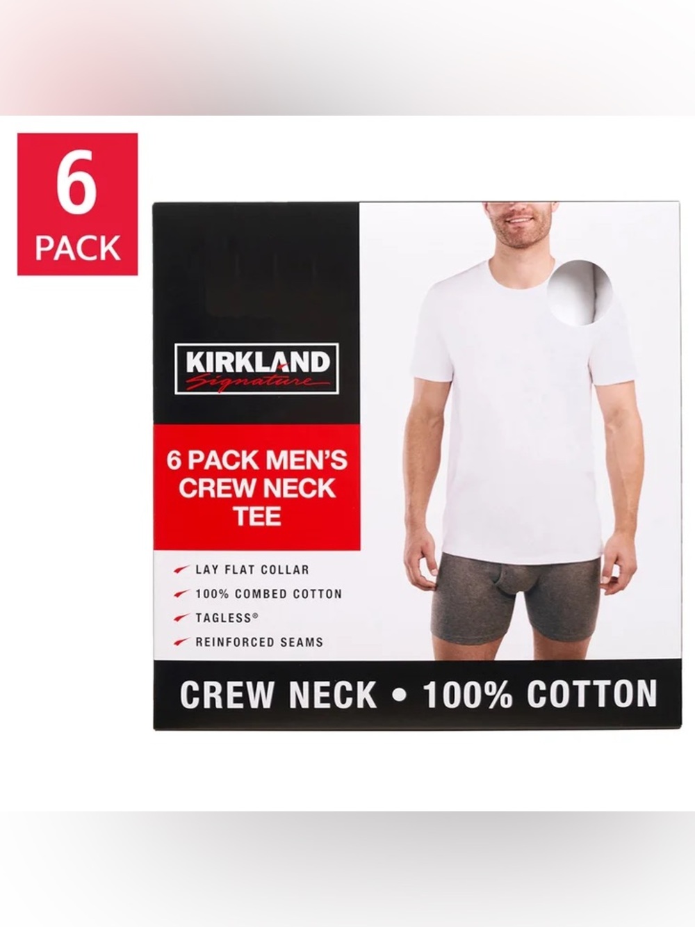 Kirkland Signature Men’s White Crew Neck T-Shirt 6-Pack